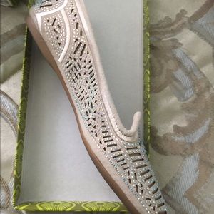 Gianni Bini White Sparkle Flat Shoes